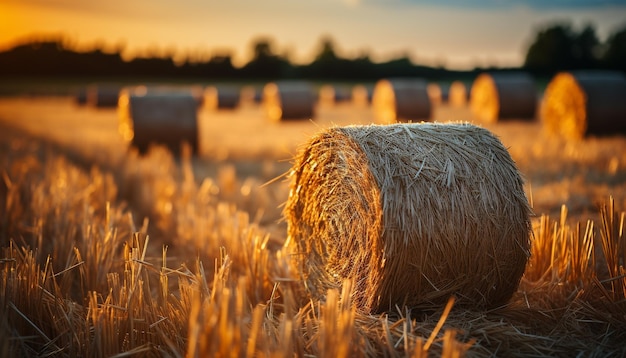 Belleza agrícola en la naturaleza trigo amarillo enrollado heno generado por inteligencia artificial