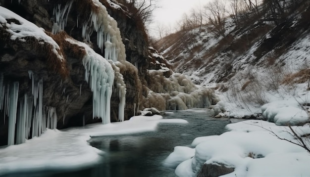 Belleza congelada en la naturaleza, escena tranquila de invierno, IA generativa