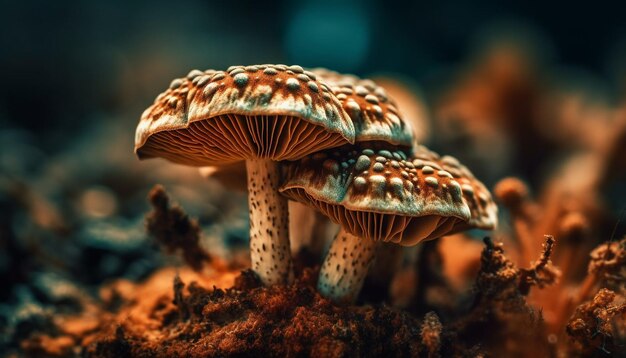 Belleza de crecimiento de hongos manchados en peligro natural generado por IA