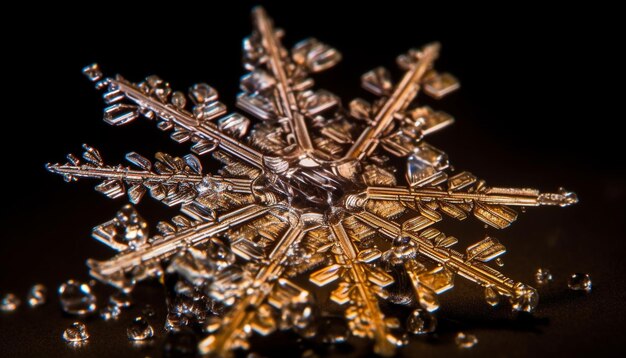 La belleza invernal en un reflejo de copo de nieve brilla con fuerza generada por IA