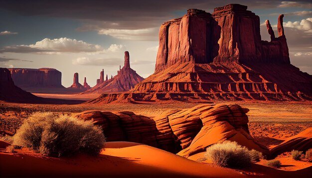 Belleza majestuosa de la naturaleza en el paisaje de arenisca de Monument Valley IA generativa