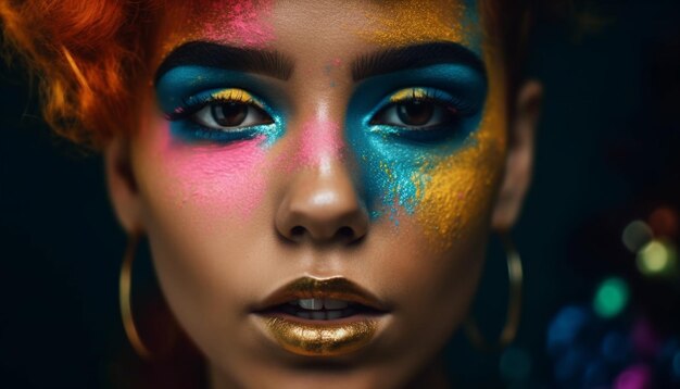 La belleza de una mujer brilla con colores vibrantes generados por IA