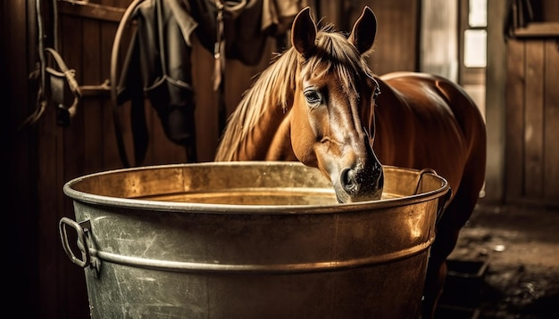 Foto gratuita belleza de nariz de caballo de pura sangre húmeda en la naturaleza generada por ia