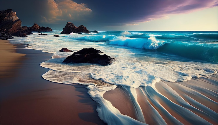 Foto gratuito belleza de la naturaleza al borde del agua olas tranquilas ia generativa