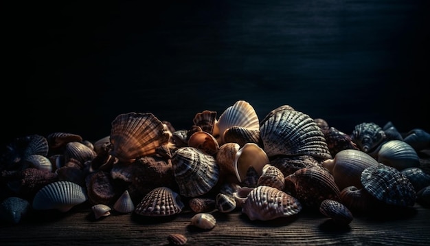 Foto gratuita la belleza de la naturaleza en una colección de conchas marinas de primer plano en una playa de arena generada por inteligencia artificial