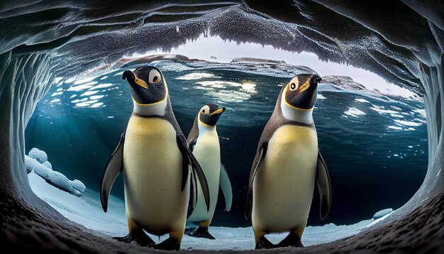 Belleza de la naturaleza en colonia de pingüinos caminando juntos generada por IA