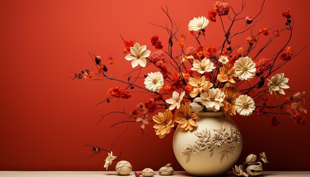 La belleza de la naturaleza en un jarrón, un regalo floral de frescura generado por la inteligencia artificial.