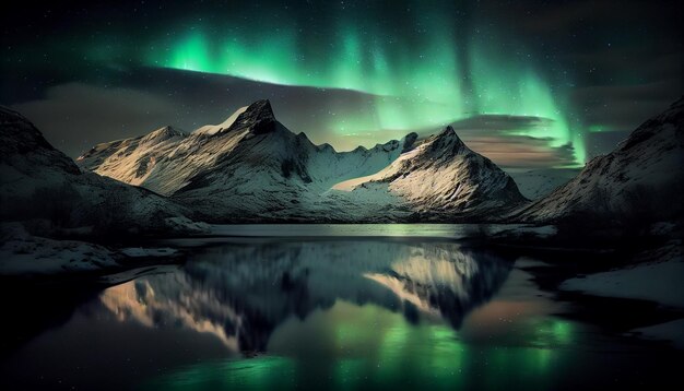 Belleza de la naturaleza Majestuosa cordillera iluminada por la noche IA generativa