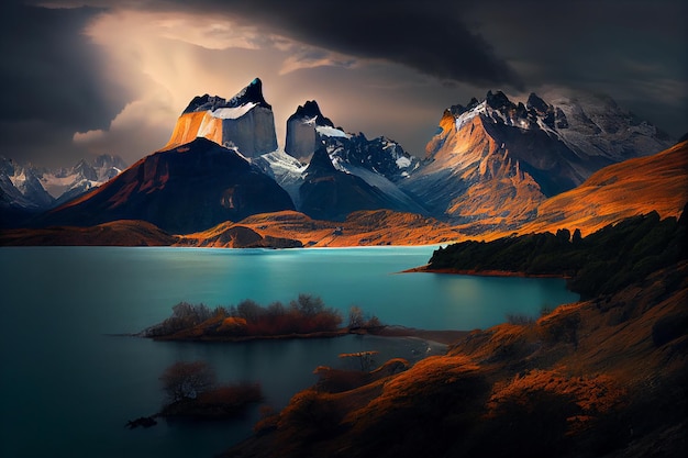 La belleza de la naturaleza se refleja en las aguas tranquilas de las montañas IA generativa