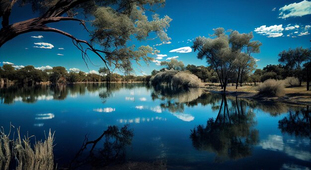 La belleza de la naturaleza se refleja en las tranquilas aguas azules generadas por IA