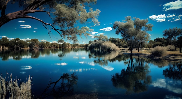 La belleza de la naturaleza se refleja en las tranquilas aguas azules generadas por IA