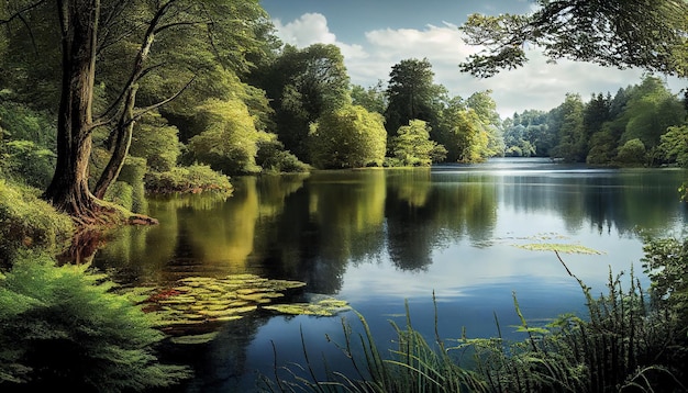 La belleza de la naturaleza se refleja en las tranquilas aguas del estanque IA generativa