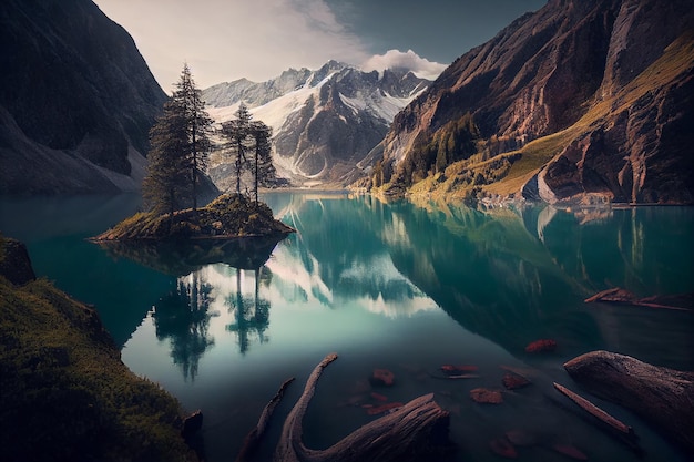 Belleza de la naturaleza en un tranquilo paisaje de montaña IA generativa