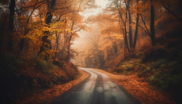 Belleza otoñal en la naturaleza misterioso punto de fuga generado por IA