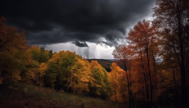 Belleza del paisaje del bosque otoñal en colores naturales generados por IA