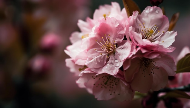 Belleza en el romántico ramo de flores de cerezo de la naturaleza generado por IA