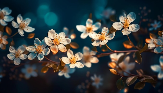 Belleza suave en la naturaleza pradera de puesta de sol de flor de cerezo generada por IA