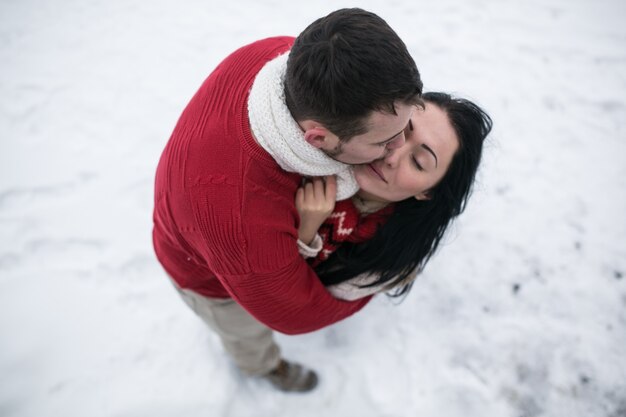 Besar pareja en la nieve