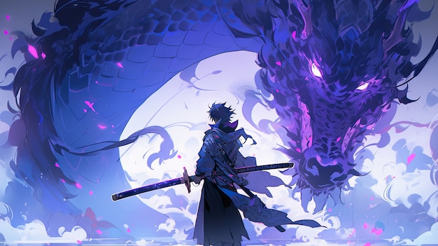 Bestia dragón mítica en estilo anime