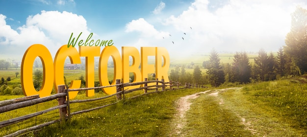Bienvenido octubre paisaje con pradera