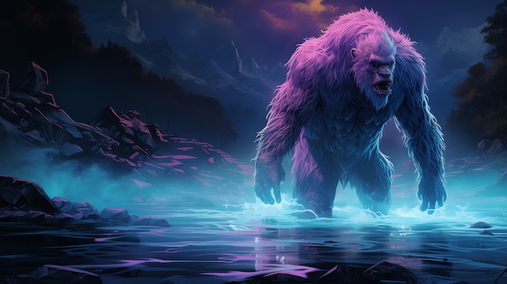Foto gratuito bigfoot representado en un resplandor de neón