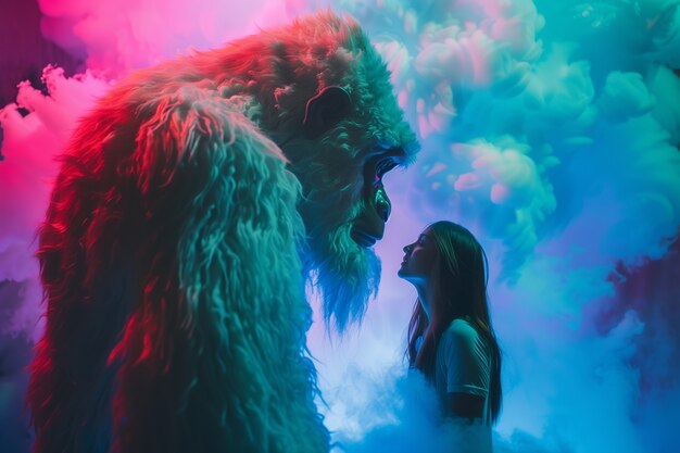Bigfoot representado en un resplandor de neón