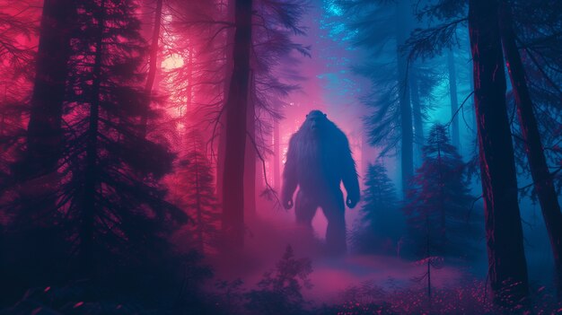 Bigfoot representado en un resplandor de neón