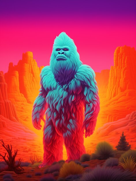Bigfoot representado en un resplandor de neón