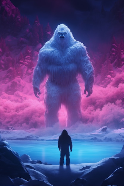 Bigfoot representado en un resplandor de neón