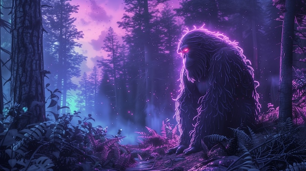 Bigfoot representado en un resplandor de neón
