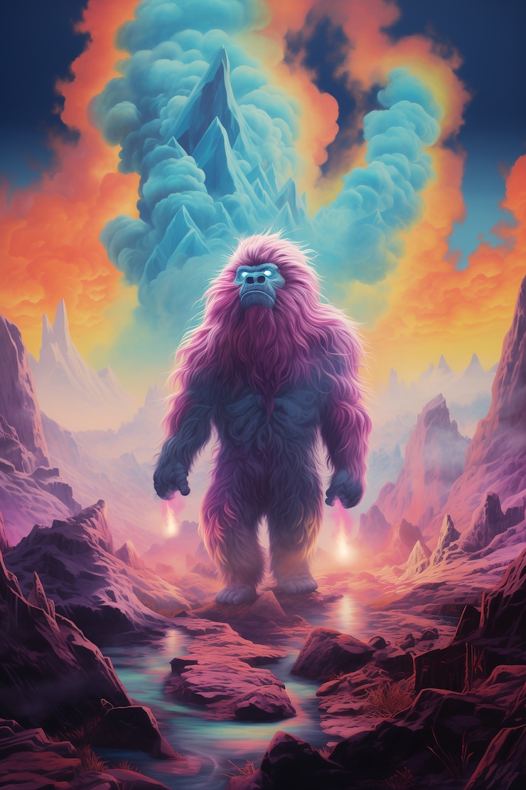 Foto gratuito bigfoot representado en un resplandor de neón