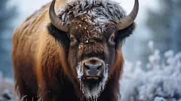 Foto gratuita el bisonte es resistente al frío del invierno.