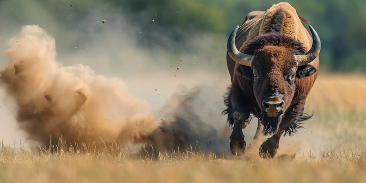 Foto gratuito el bisonte en la naturaleza en un día soleado