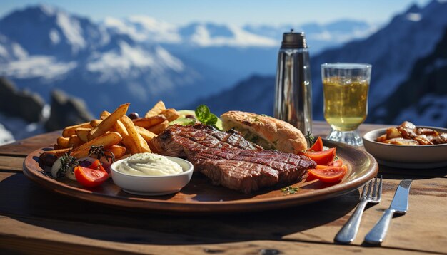 Foto gratuita bistec de carne a la parrilla en un fuego natural fresco y delicioso generado por la inteligencia artificial