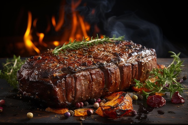 bistec de carne a la parrilla medio raro en el fuego