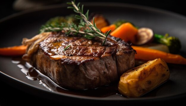 Foto gratuita bistec a la parrilla verduras frescas comida gourmet lista para comer delicioso generado por inteligencia artificial