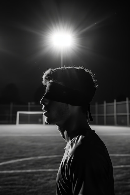 Foto gratuita black and white portrait of athlete competing in the paralympics championship games