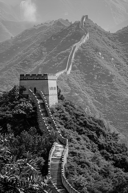 Foto gratuita black and white scene of the great wall of china