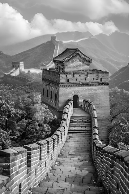 Foto gratuita black and white scene of the great wall of china