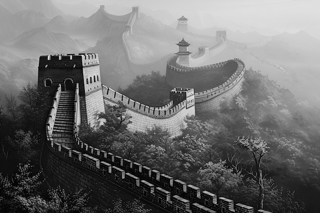 Foto gratuita black and white scene of the great wall of china