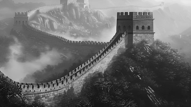 Foto gratuita black and white scene of the great wall of china