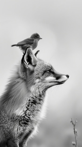 Foto gratuita black and white view of wild fox in its natural habitat