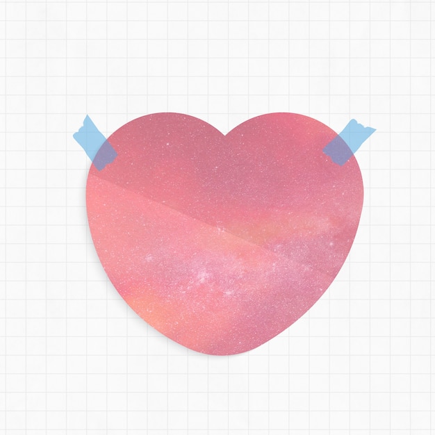 Bloc de notas con fondo de galaxia rosa en forma de corazón y cinta washi