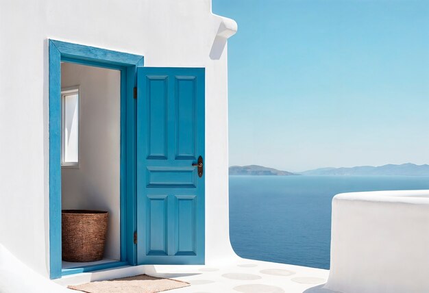 Blue door with sea view