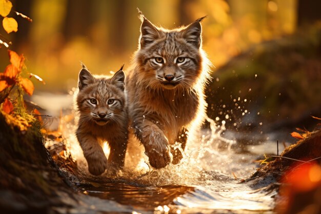 Bobcat en la naturaleza temporada de otoño