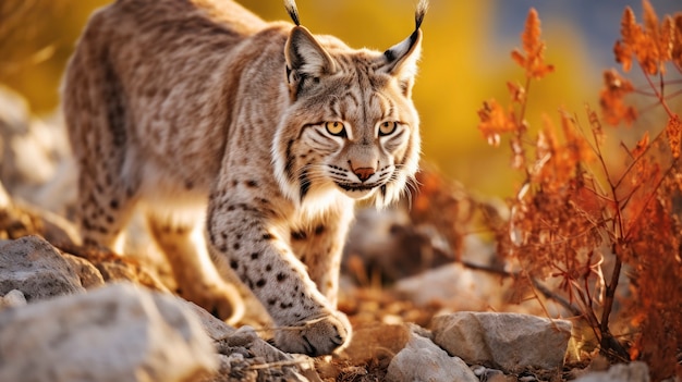 Foto gratuita bobcat en la naturaleza temporada de otoño