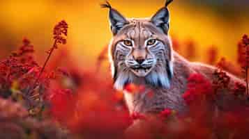Foto gratuita bobcat en la naturaleza temporada de otoño