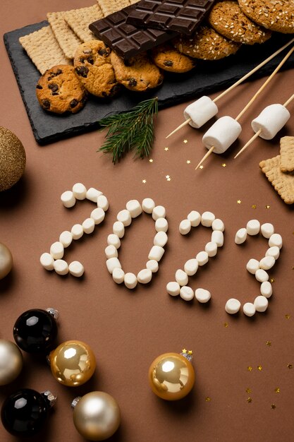 Bocadillos de alto ángulo para la celebración de año nuevo.