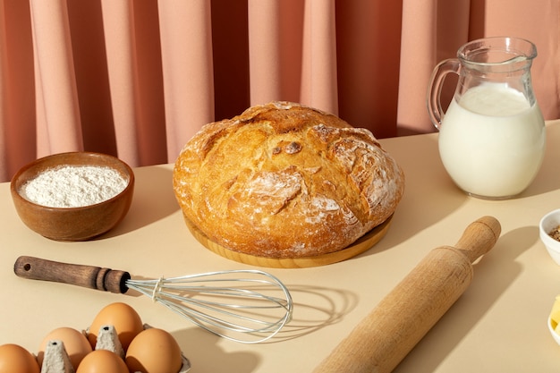 Bodegón con apetitosa comida de panadería