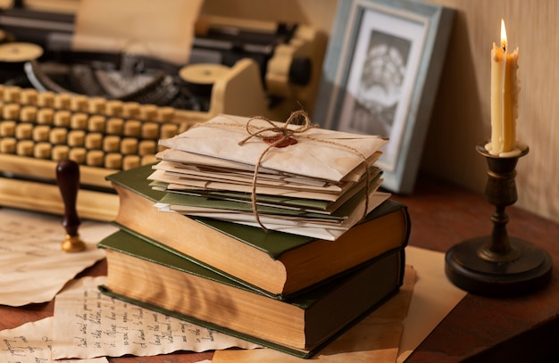 Foto gratuita bodegón de escritura antigua de una carta de amor